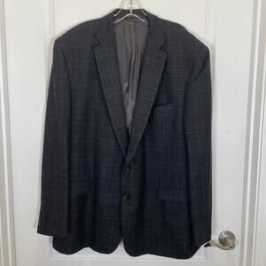 Lauren Ralph‎ Lauren Men's Blazer Jacket Plaid Gray Blue Career 100% Wool 50L